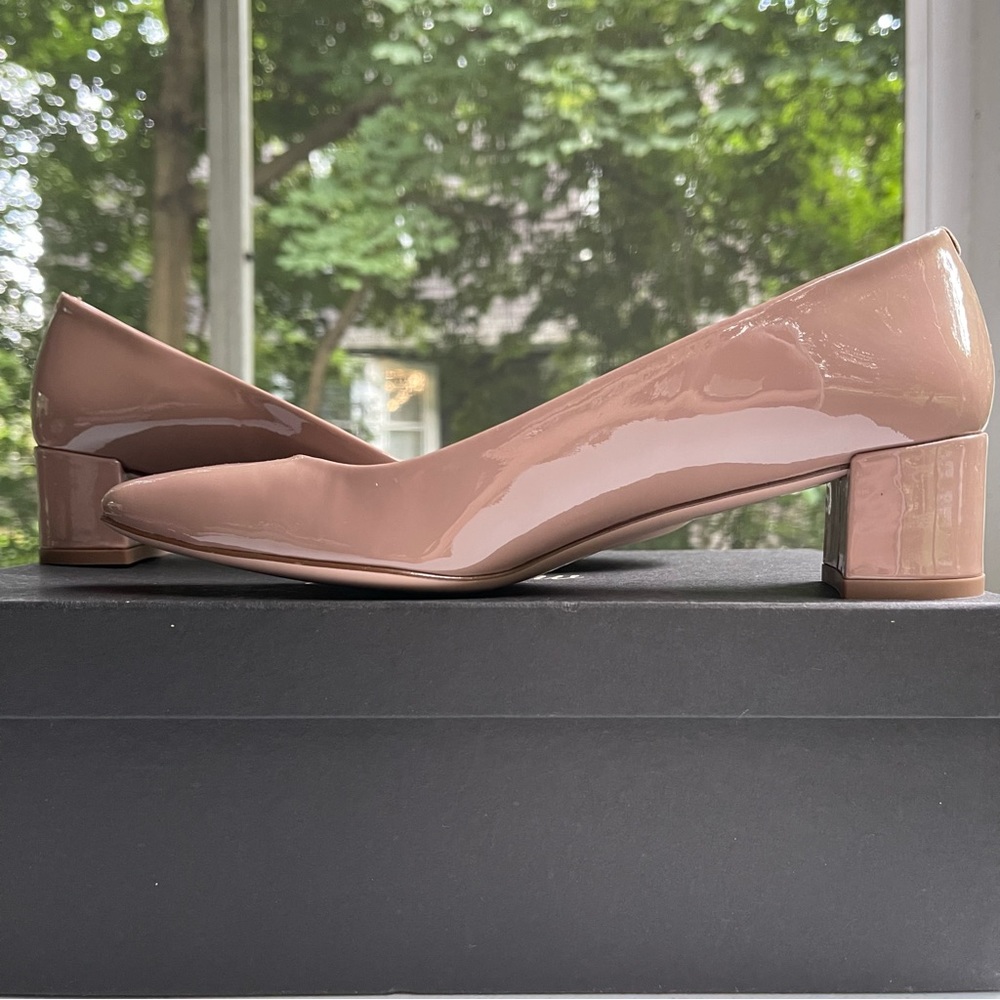 J.Crew - Beige Patent Leather Block Heel Pumps - Size 7.5